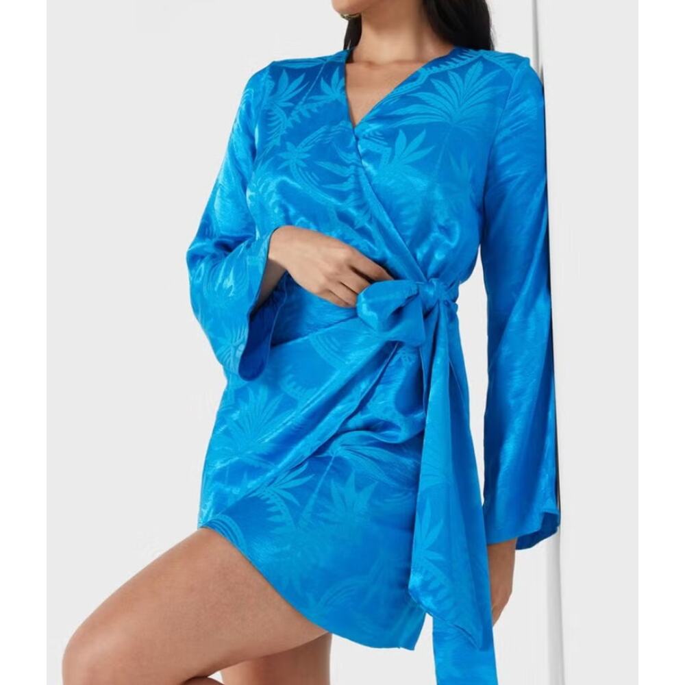 Never Fully Dressed Blue Wrap Mini Dress